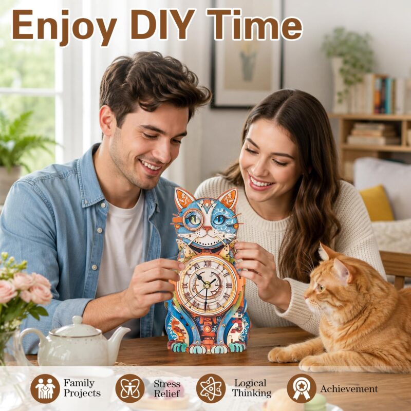 Jollitot Cat 3D Wooden Clock Puzzle