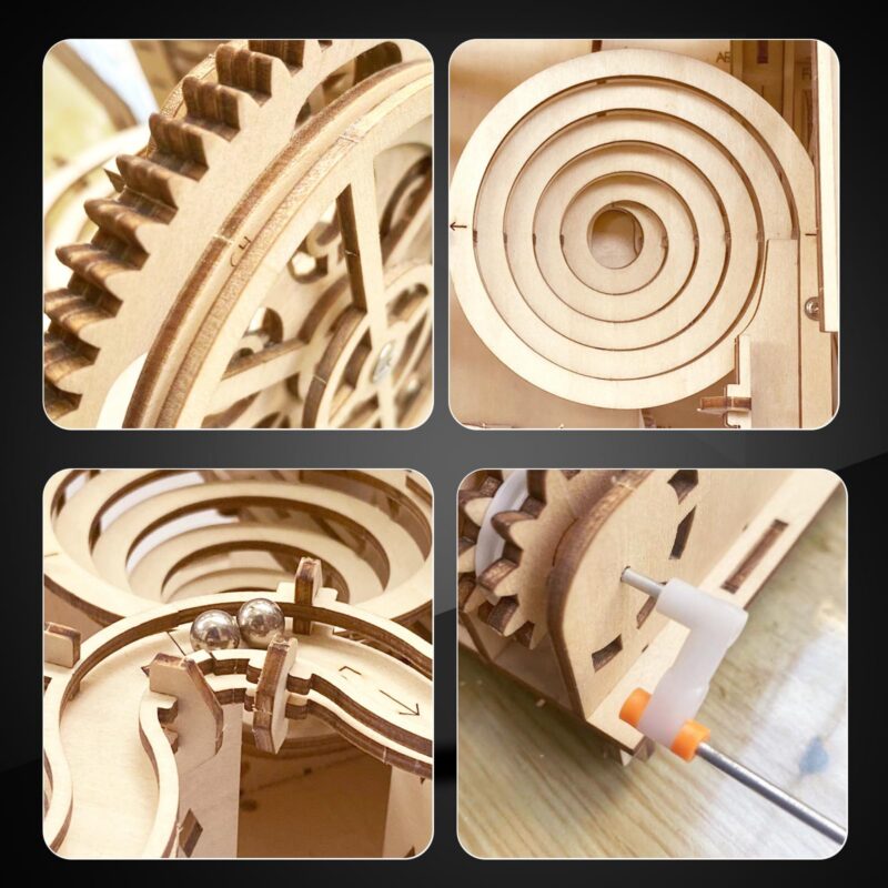 Iqietoy Hand-Crank Gear Lift 3D Wooden Marble Run