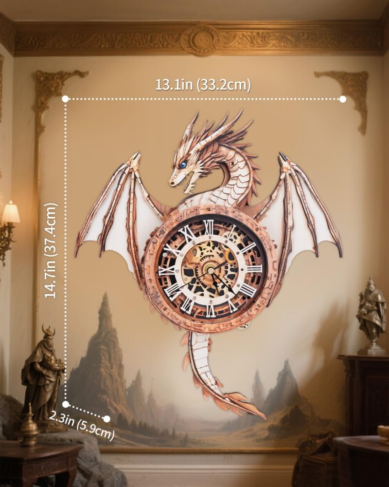 Rnfinewow Dragon 3D Wooden Clock Puzzle