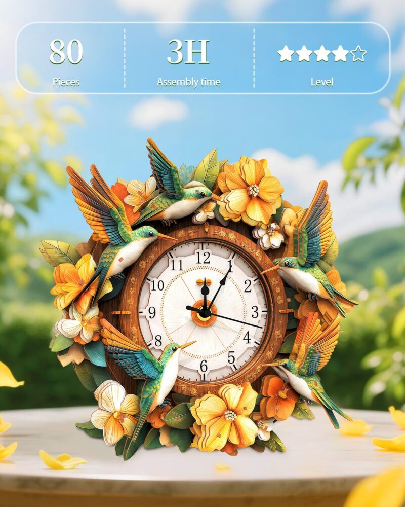 Rnfinewow Hummingbird 3D Wooden Clock Puzzle