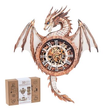 Rnfinewow Dragon 3D Wooden Clock Puzzle
