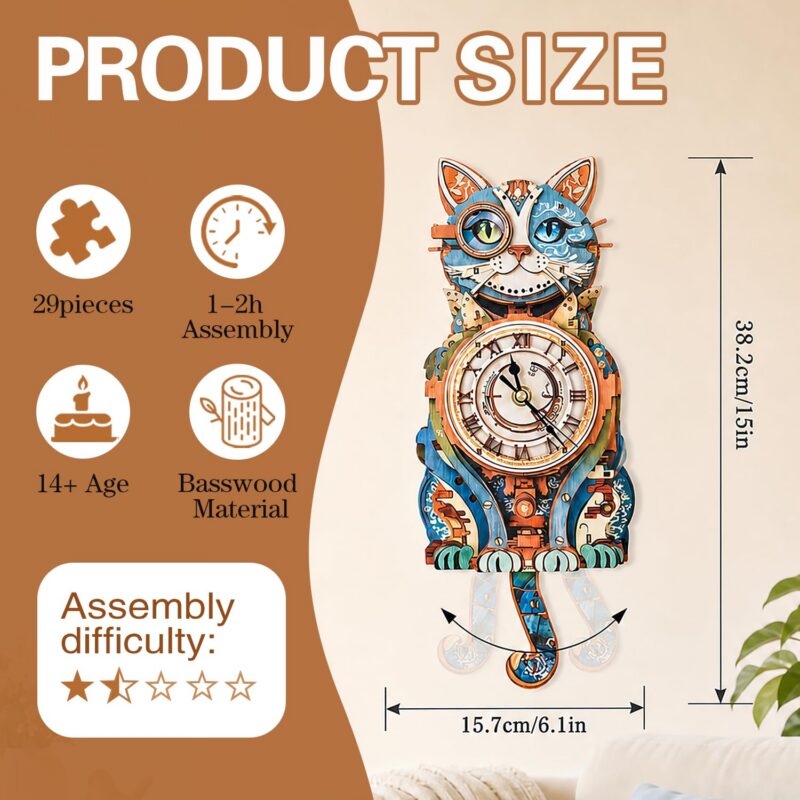 Jollitot Cat 3D Wooden Clock Puzzle