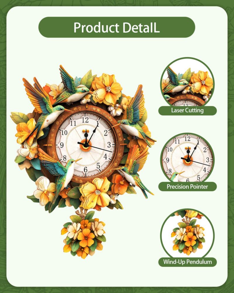 Rnfinewow Hummingbird 3D Wooden Clock Puzzle