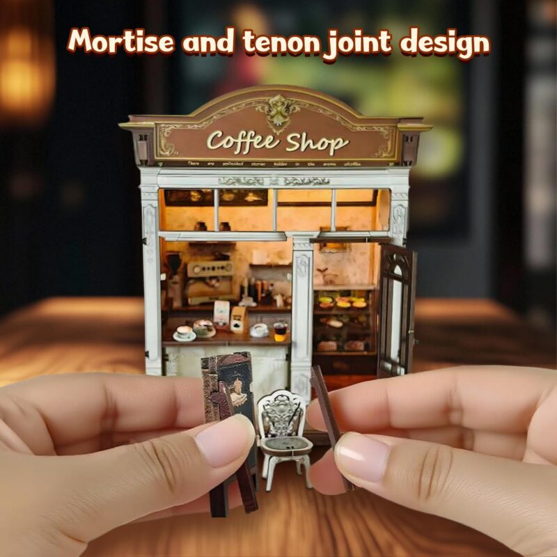 Antreatu Retro Coffee Shop DIY Book Nook Kit with LED
