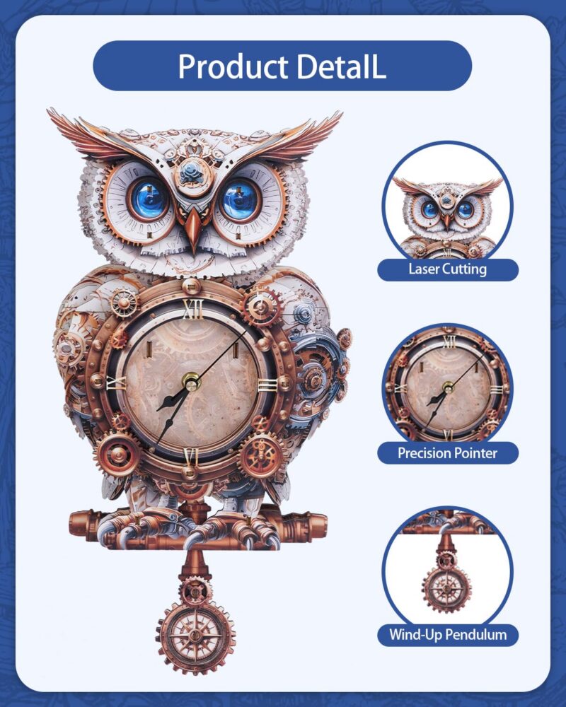 Rnfinewow Mechanical Owl 3D Wooden Clock Puzzle