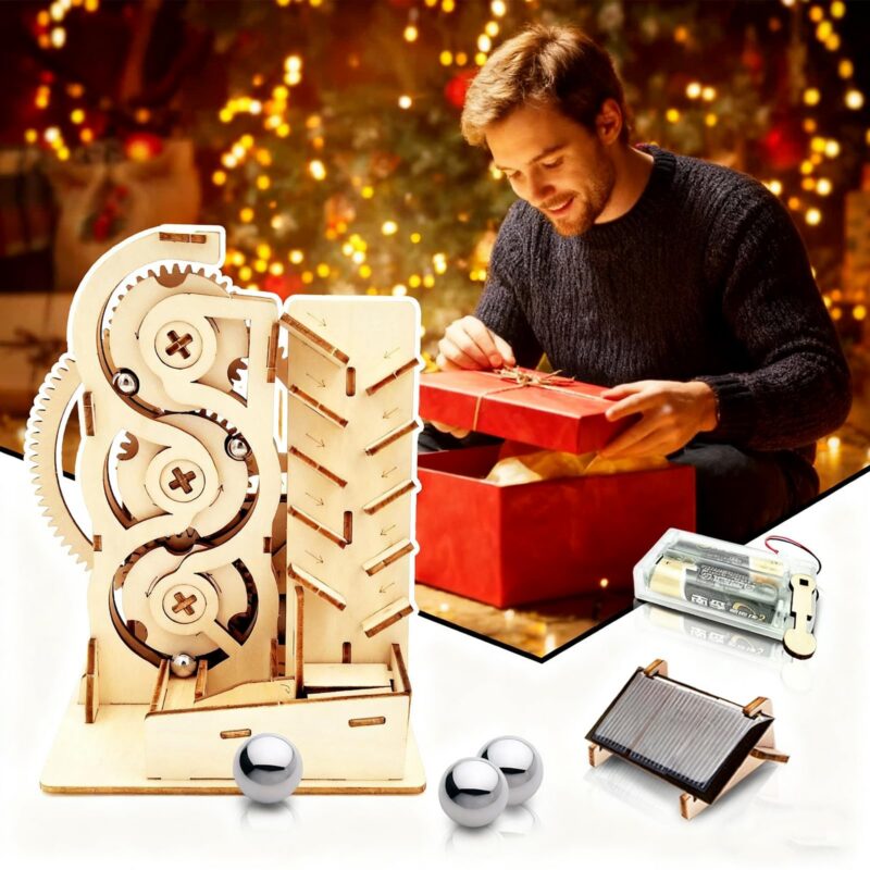 Auryee Solar-Powered 3D Wooden Marble Run