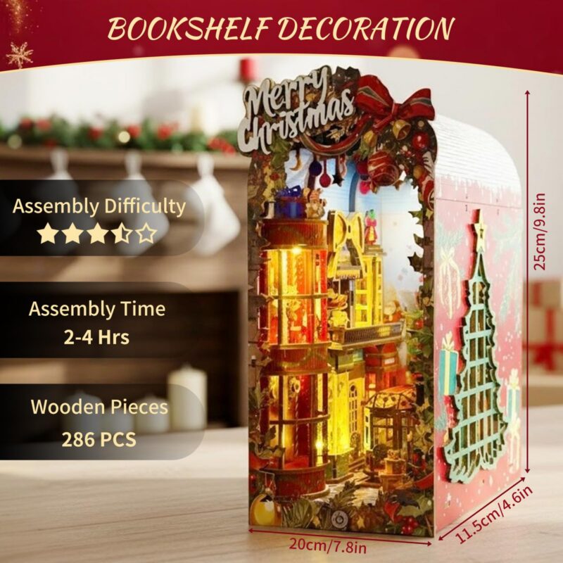 QuesEfflore Christmas Village DIY Book Nook Kit with LED