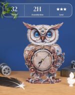 Rnfinewow Mechanical Owl 3D Wooden Clock Puzzle