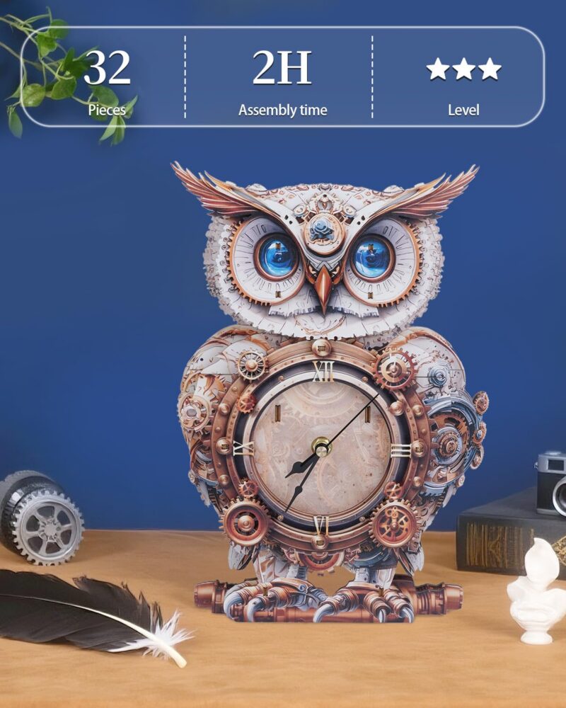 Rnfinewow Mechanical Owl 3D Wooden Clock Puzzle