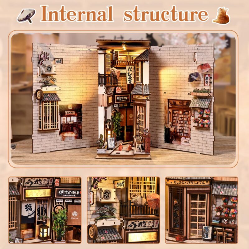 Antreatu Sakura Cat Alley DIY Book Nook Kit with LED