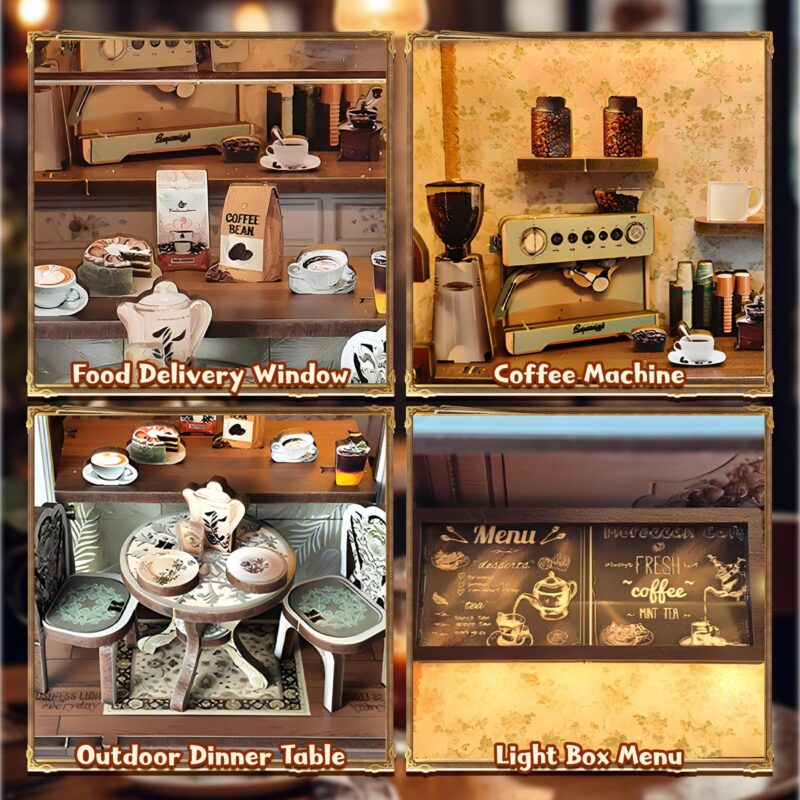 Antreatu Retro Coffee Shop DIY Book Nook Kit with LED