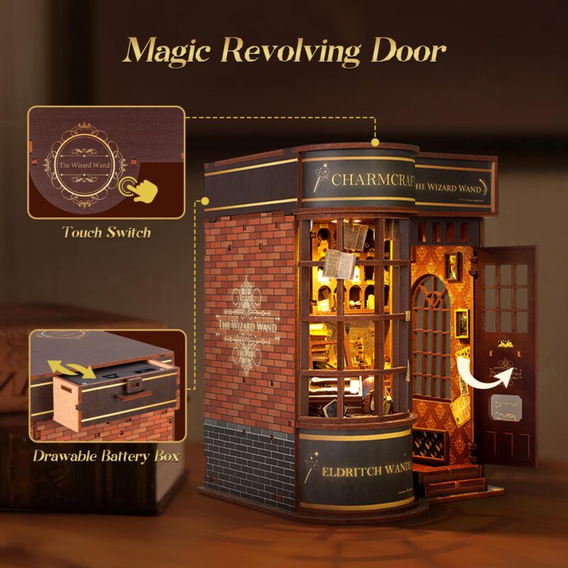 Funpola Wizard Wand Shop DIY Book Nook Kit with LED
