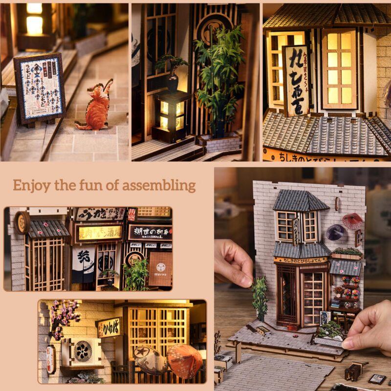 Antreatu Sakura Cat Alley DIY Book Nook Kit with LED