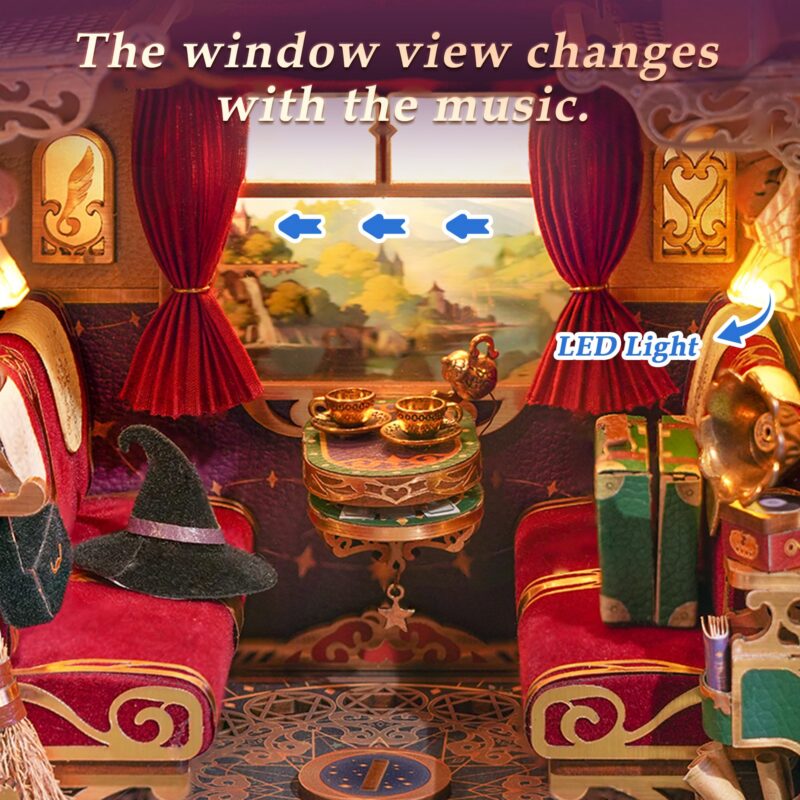 Tonecheer Magical Journey Train Cabin DIY Book Nook Kit with LED