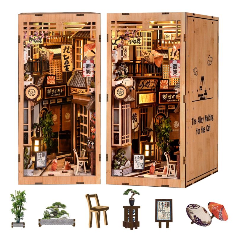 Antreatu Sakura Cat Alley DIY Book Nook Kit with LED Antreatu Sakura Cat Alley DIY Book Nook Kit with LED