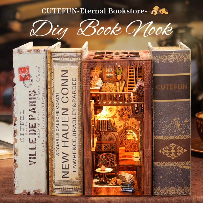 Cutefun Eternal Bookstore DIY Book Nook Kit with LED