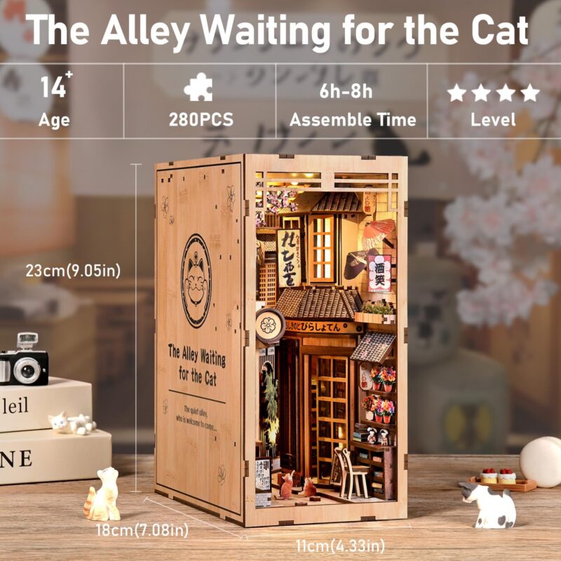 Antreatu Sakura Cat Alley DIY Book Nook Kit with LED