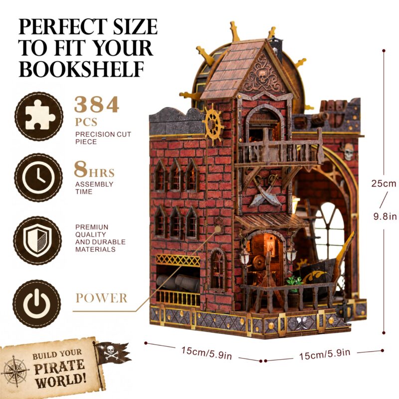 Isseve Pirate Castle DIY Book Nook Kit with LED