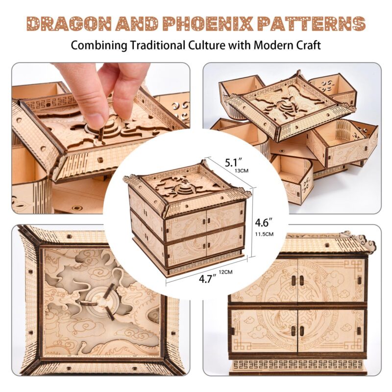 Zamtzax Mechanical Dragon Treasure Chest 3D Wooden Puzzle