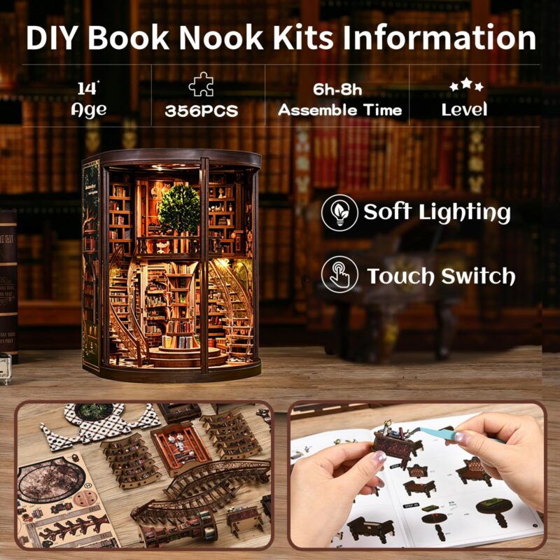 Qwakay Wisdom Yearbook Library DIY Book Nook Kit with LED