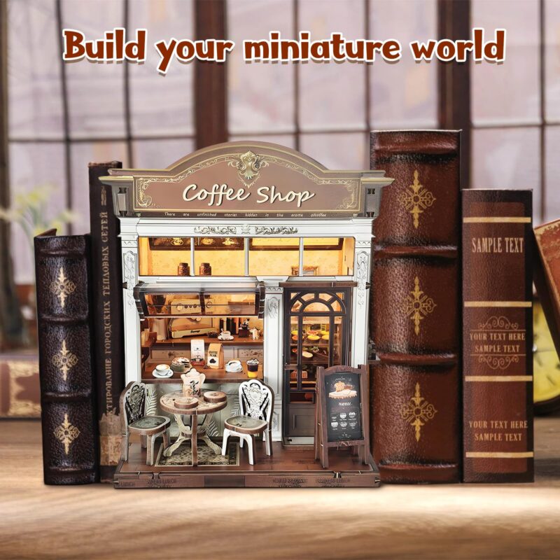 Antreatu Retro Coffee Shop DIY Book Nook Kit with LED