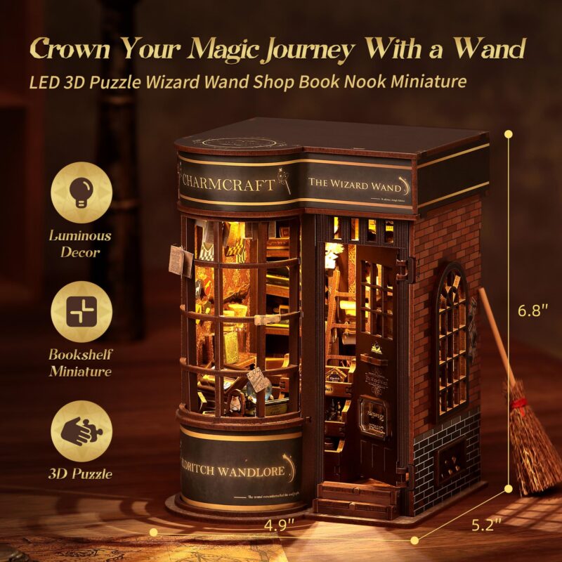 Funpola Wizard Wand Shop DIY Book Nook Kit with LED