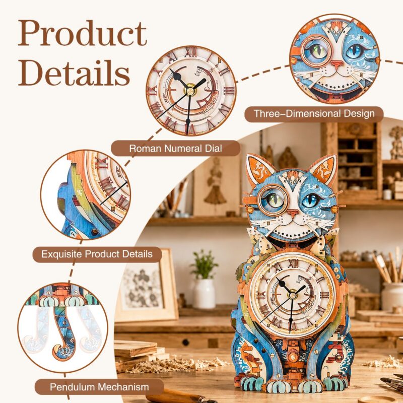 Jollitot Cat 3D Wooden Clock Puzzle
