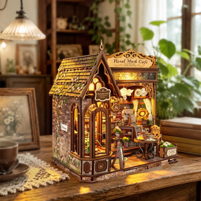 Lorenook Floral Mark Cafe DIY Book Nook Kit with LED