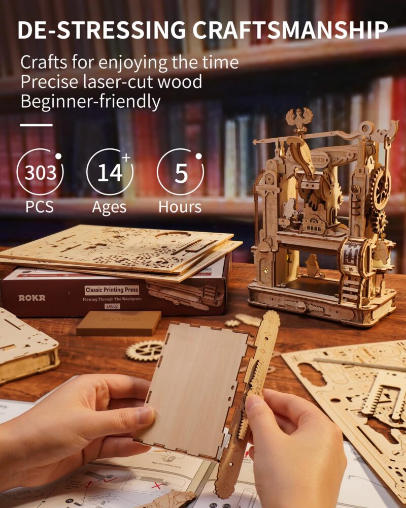 Rokr Classic Printing Press 3D Wooden Puzzle