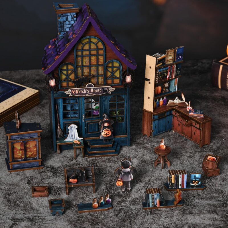 Mostcloud Halloween Witch's House DIY Book Nook Kit with LED