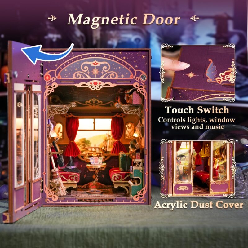 Tonecheer Magical Journey Train Cabin DIY Book Nook Kit with LED