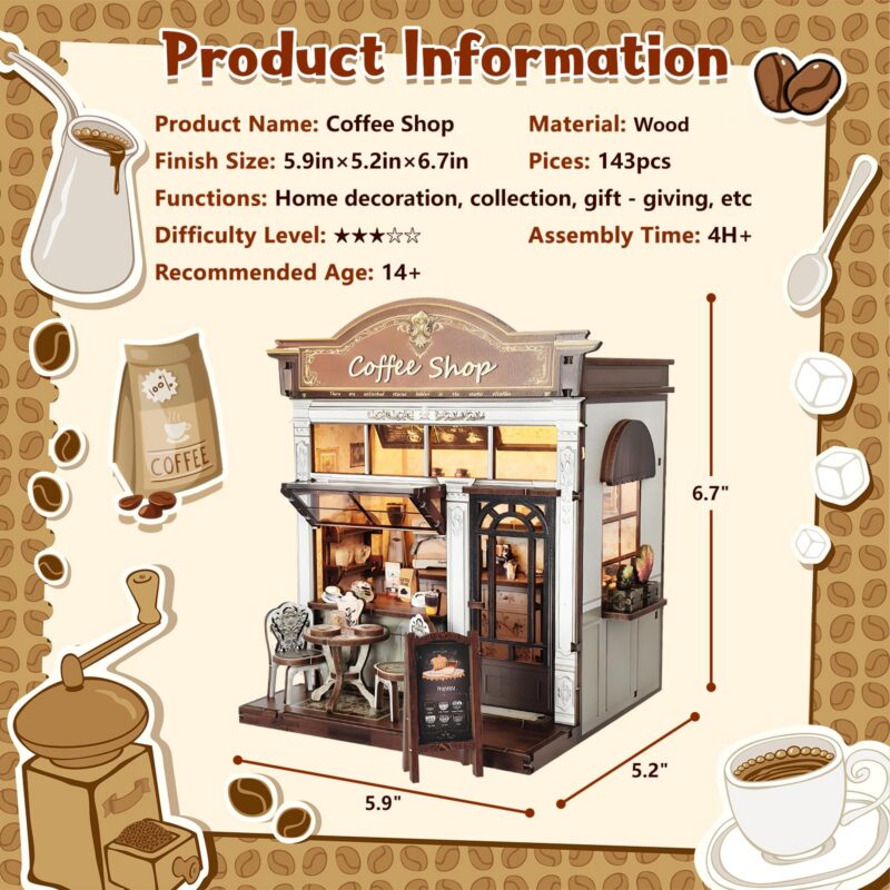 Antreatu Retro Coffee Shop DIY Book Nook Kit with LED