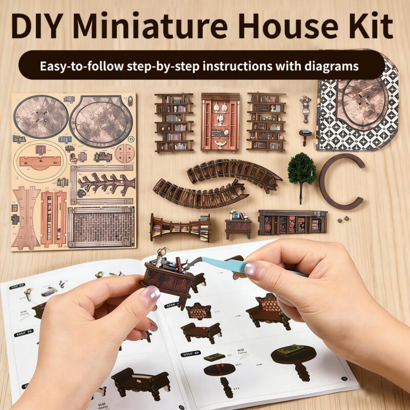 Qwakay Wisdom Yearbook Library DIY Book Nook Kit with LED