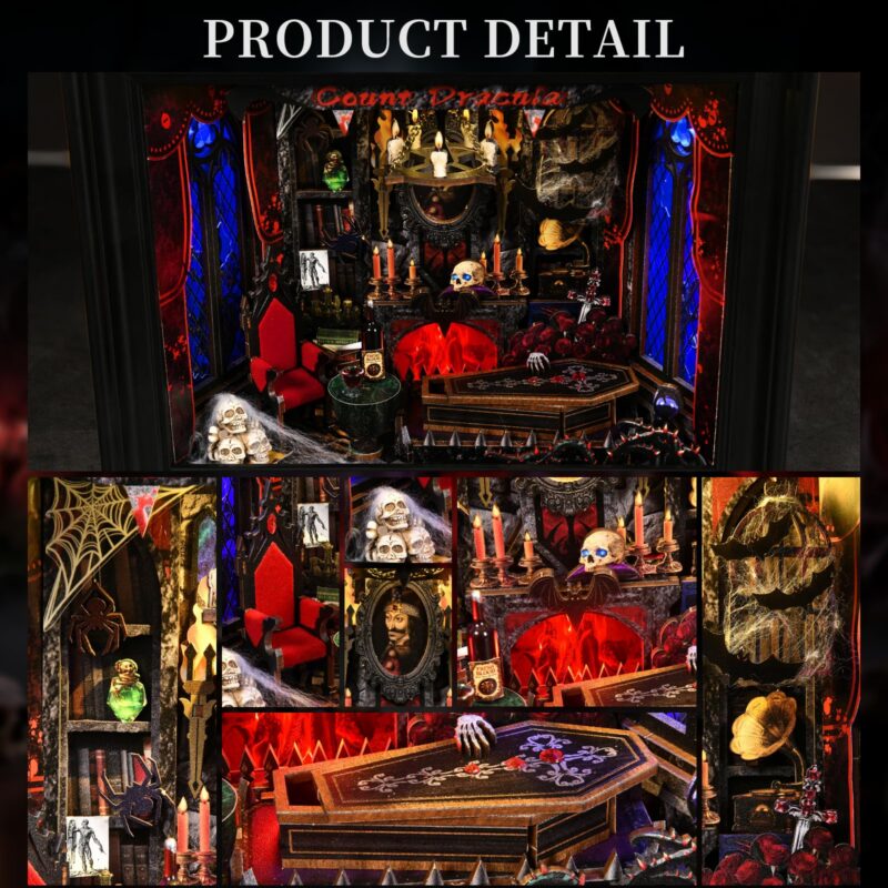 Droicc Gothic Vampire Study DIY Book Nook Kit with LED