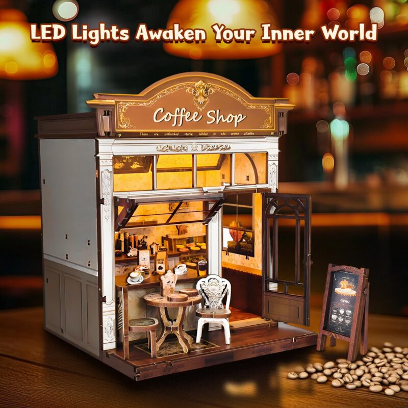 Antreatu Retro Coffee Shop DIY Book Nook Kit with LED