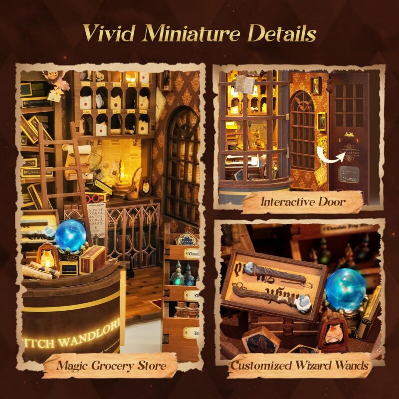 Funpola Wizard Wand Shop DIY Book Nook Kit with LED