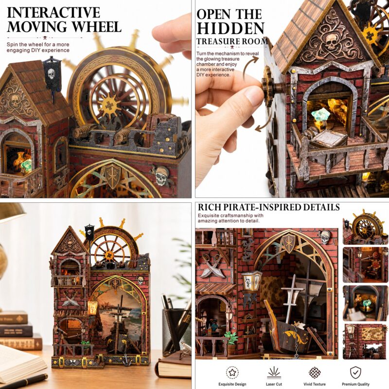 Isseve Pirate Castle DIY Book Nook Kit with LED